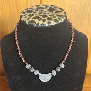 Pink and Silver Braided Choker Necklace